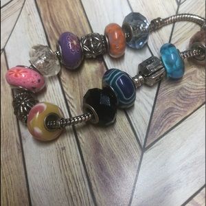 Authentic Pandora charm bracelet with 12 non Pandora charms